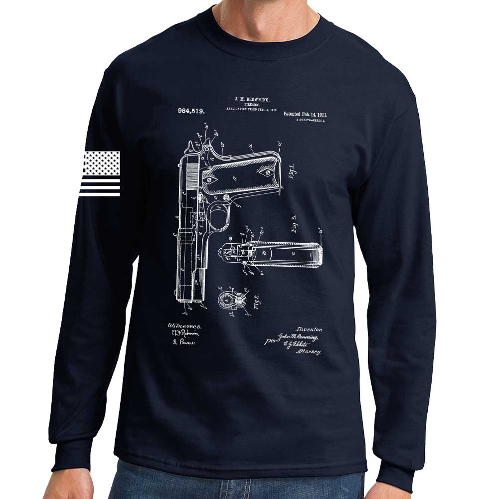 1911 Pistol Blueprint Long Sleeve T-shirt Style001
