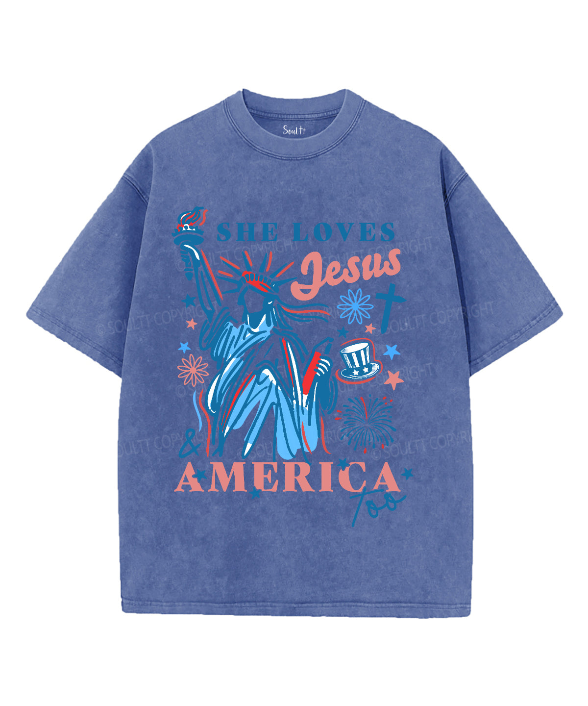 She Loves Jesus & America Unisex Washed Christian T-shirt Hoodie, Sweatshirt | CiraTrend.com (Image 4)