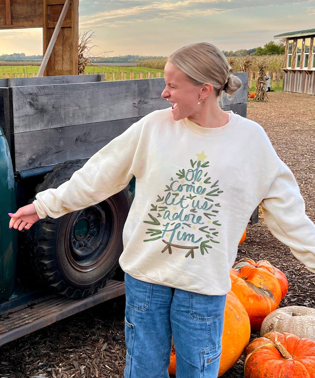 Oh Come Let Us Adore Him Cotton Christian Sweatshirt T-Shirts, Hoodie | CiraTrend.com (Image 1)