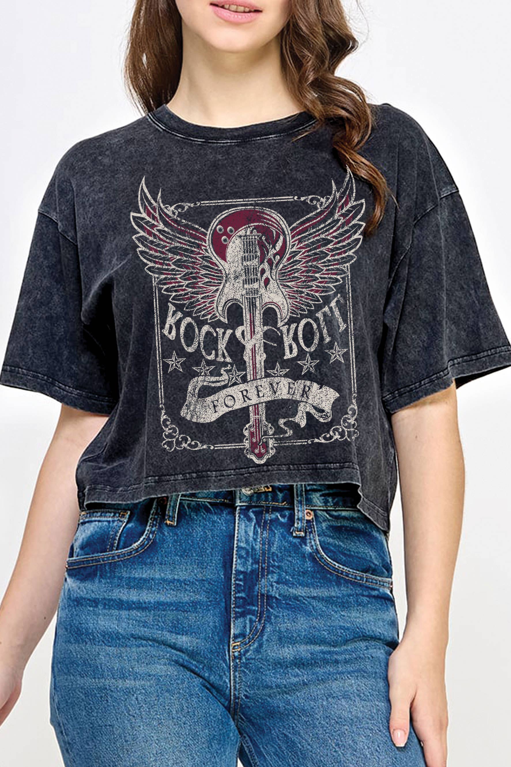 Rock N Roll Forever Mineral Graphic Long Crop Top