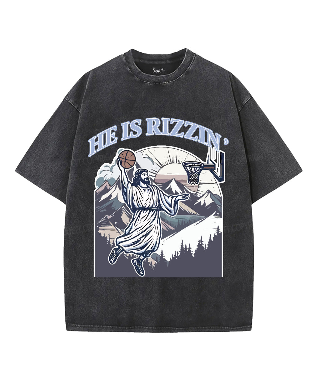 He Is Rizzin' Unisex Washed Christian T-shirt Hoodie, Sweatshirt | CiraTrend.com (Image 2)