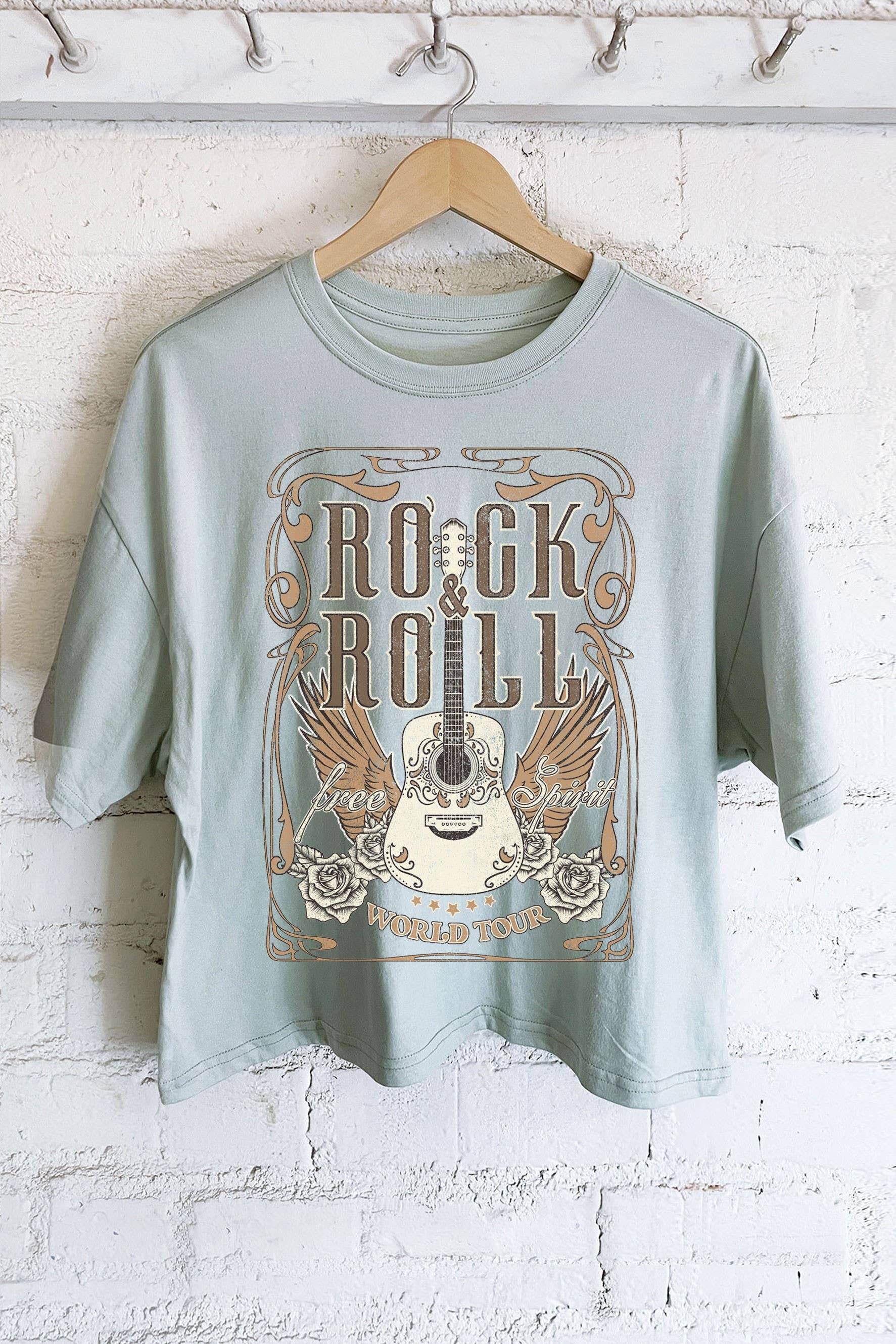 Rock and Roll Rose Guitar Graphic Long Crop Top