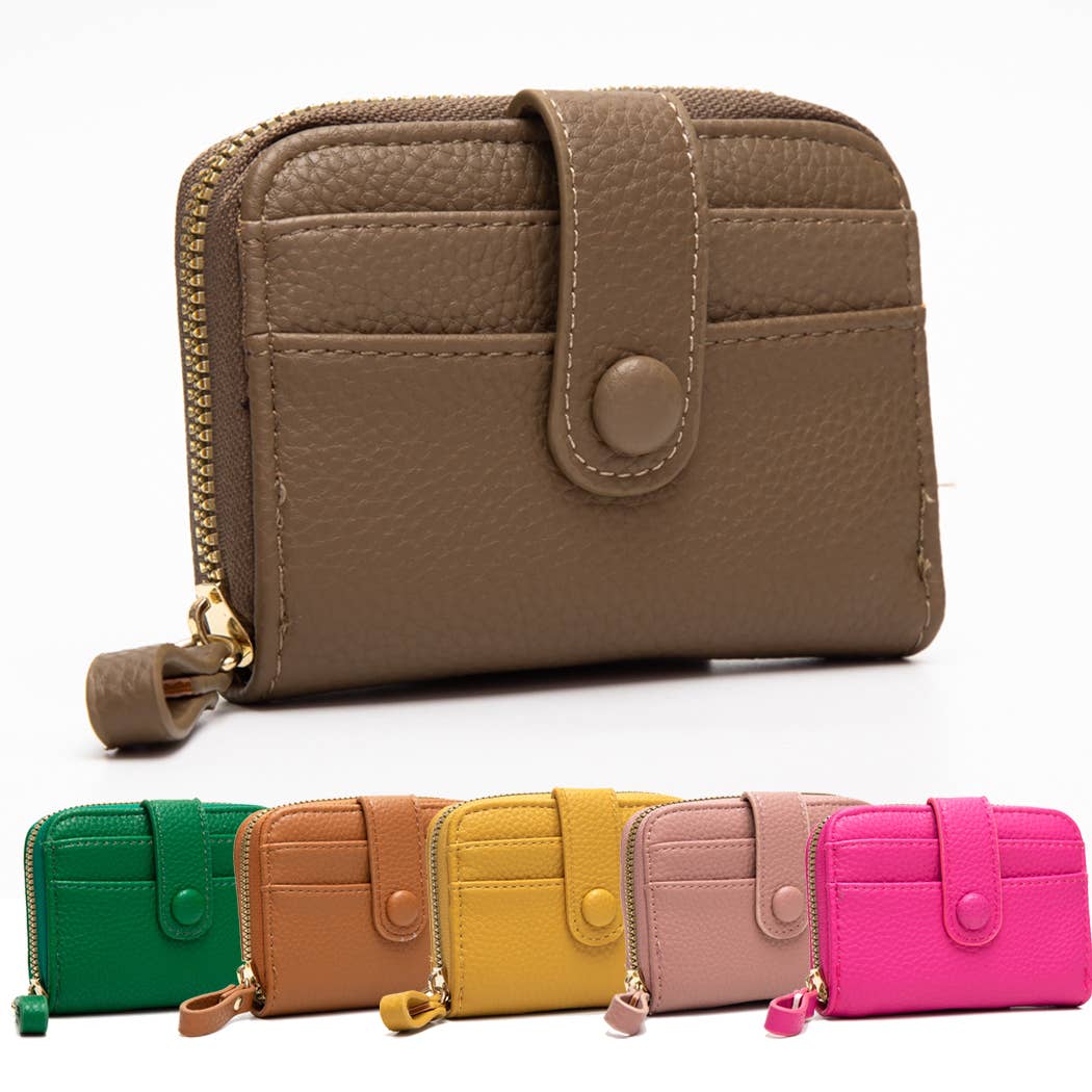 Pu Leather Button Close Small Zip Wallet