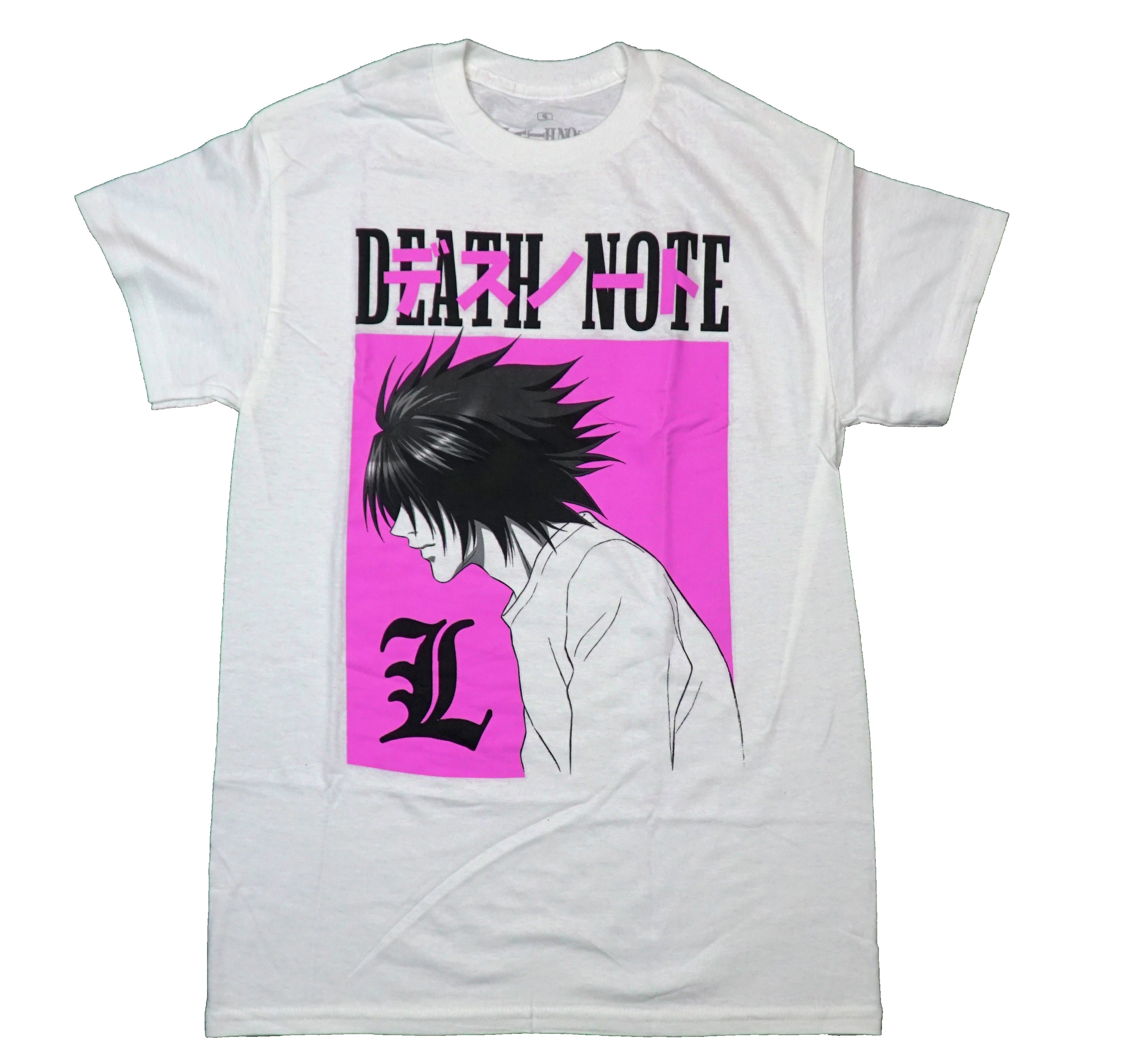 Death Note Mens T-Shirt - L Hidden Face Image In Front of Pink Background Hoodie, Sweatshirt | CiraTrend.com