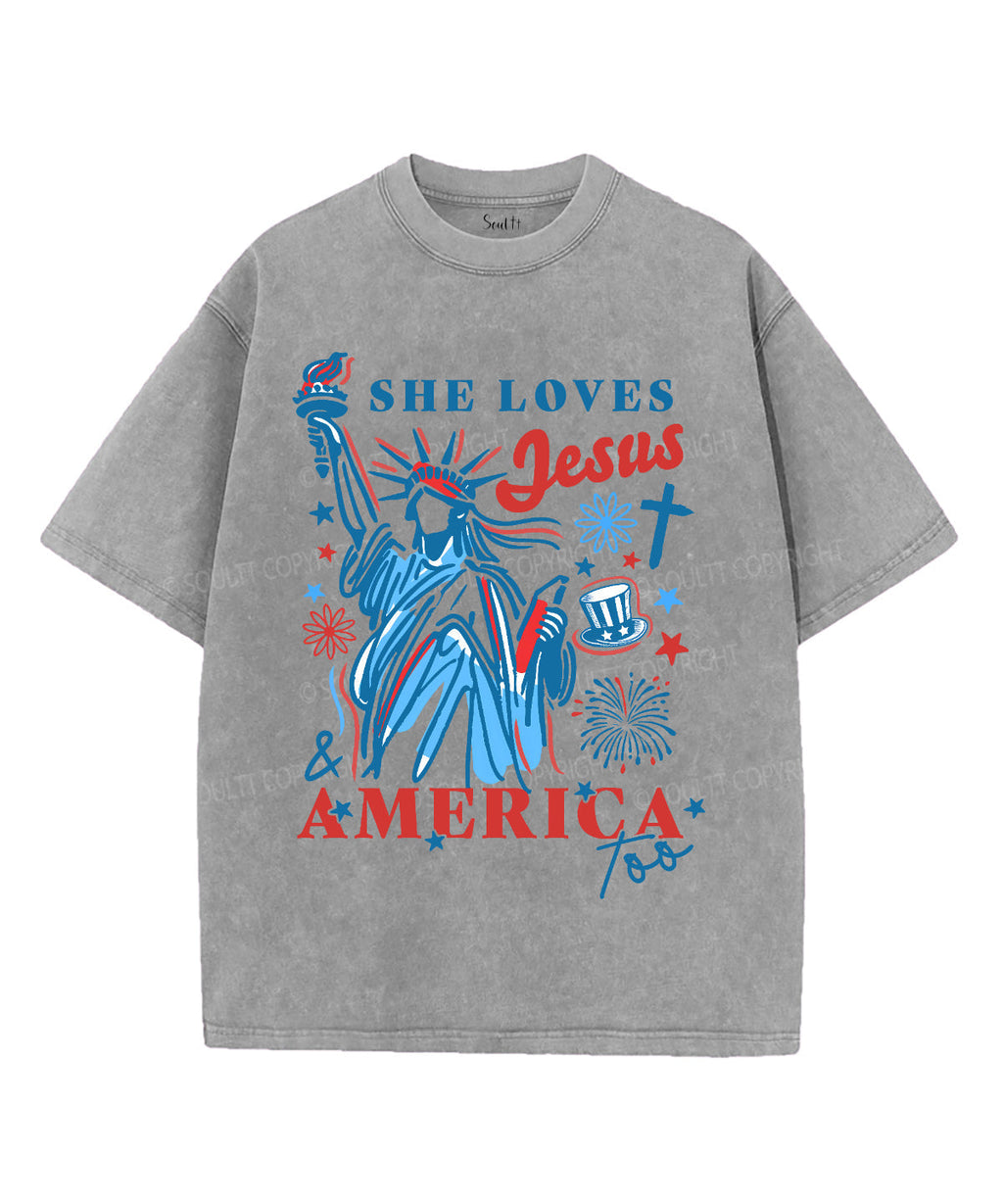 She Loves Jesus & America Unisex Washed Christian T-shirt Hoodie, Sweatshirt | CiraTrend.com (Image 3)