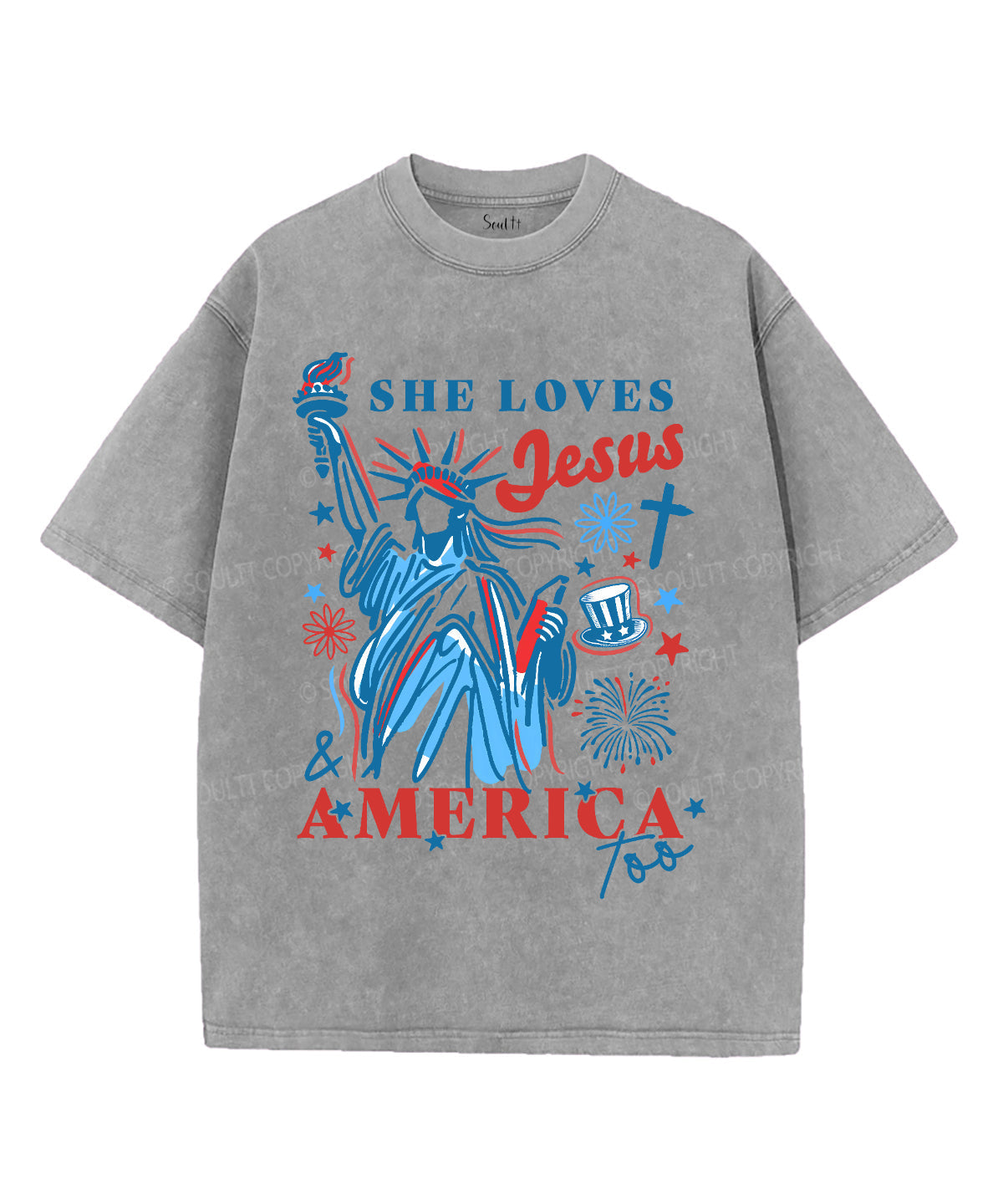 She Loves Jesus & America Unisex Washed Christian T-shirt Hoodie, Sweatshirt | CiraTrend.com (Image 3)