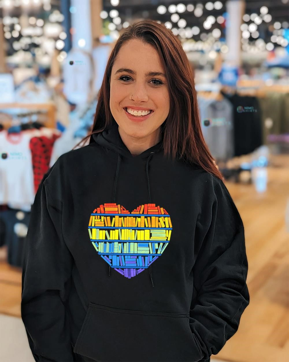 Love for Knowledge LGBT Pride bookshelf shirt