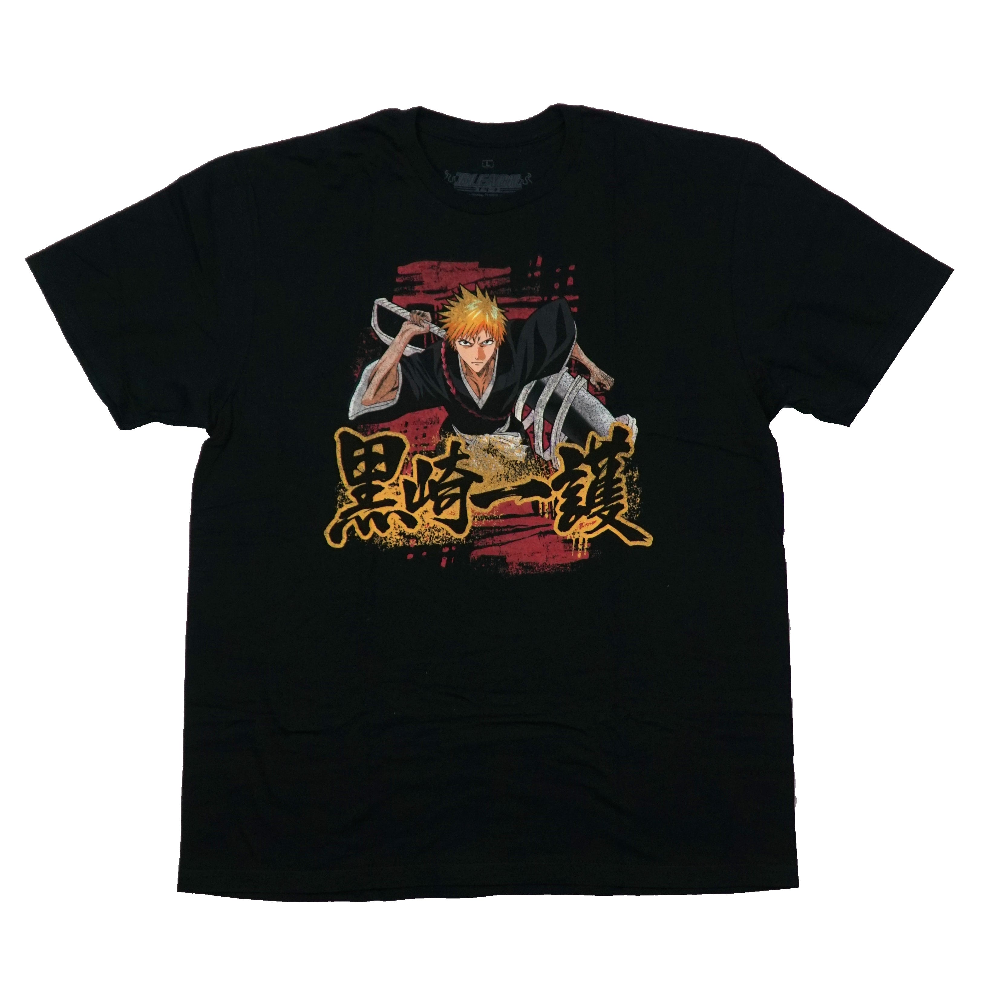 Bleach Mens T-Shirt -  Sword Behind His Back Over Gold & Black Kanji Hoodie, Sweatshirt | CiraTrend.com