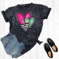 Valentine's Day Turquoise Stripe Heart Mineral Wash Tee