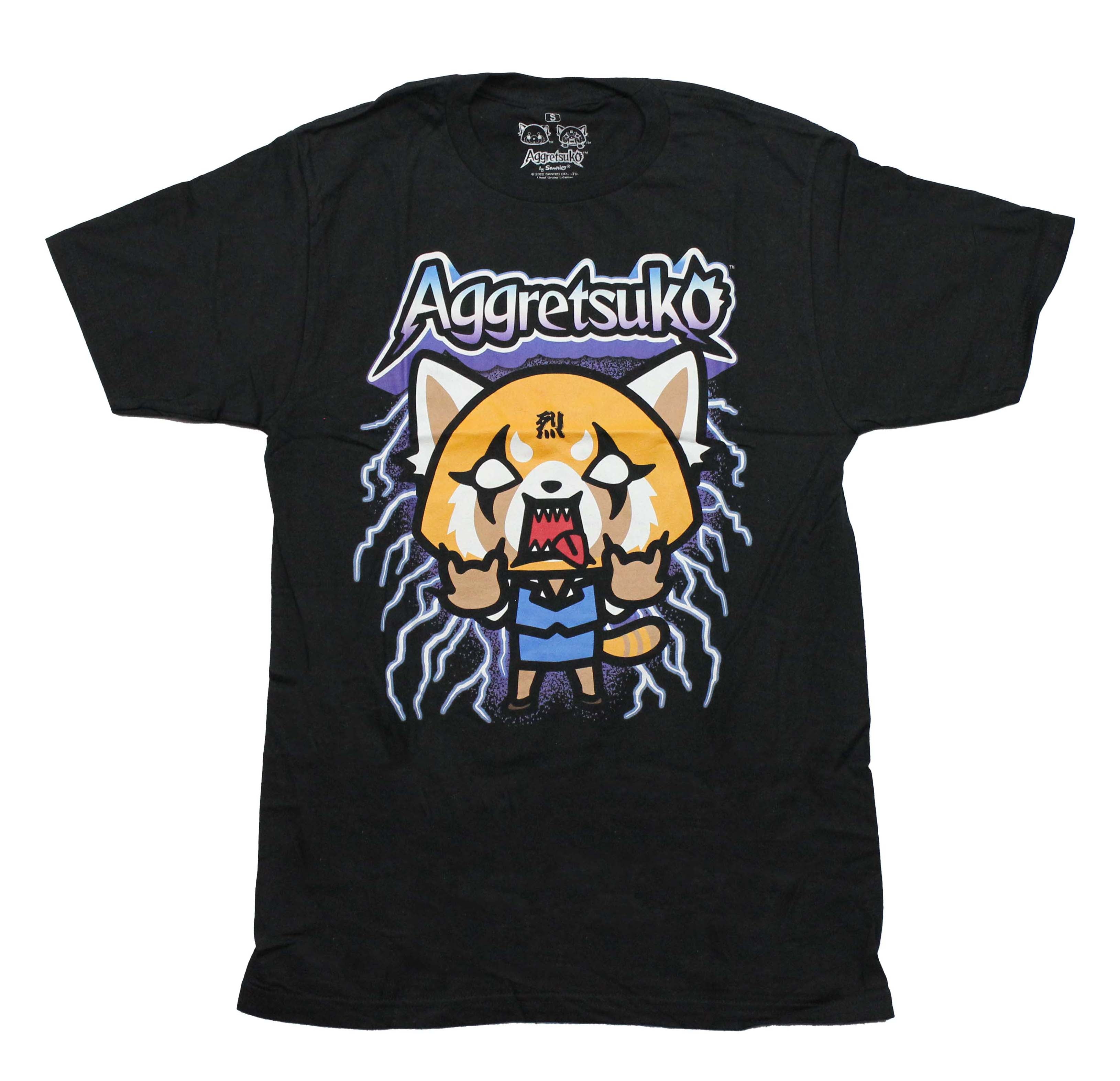 Aggretsuko Rock & Roll Hand Signs Lightning Background T-Shirts, Hoodie, Sweatshirt