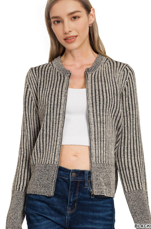 1010 Two Tone Zip Up Sweater Cardigan SI-28342