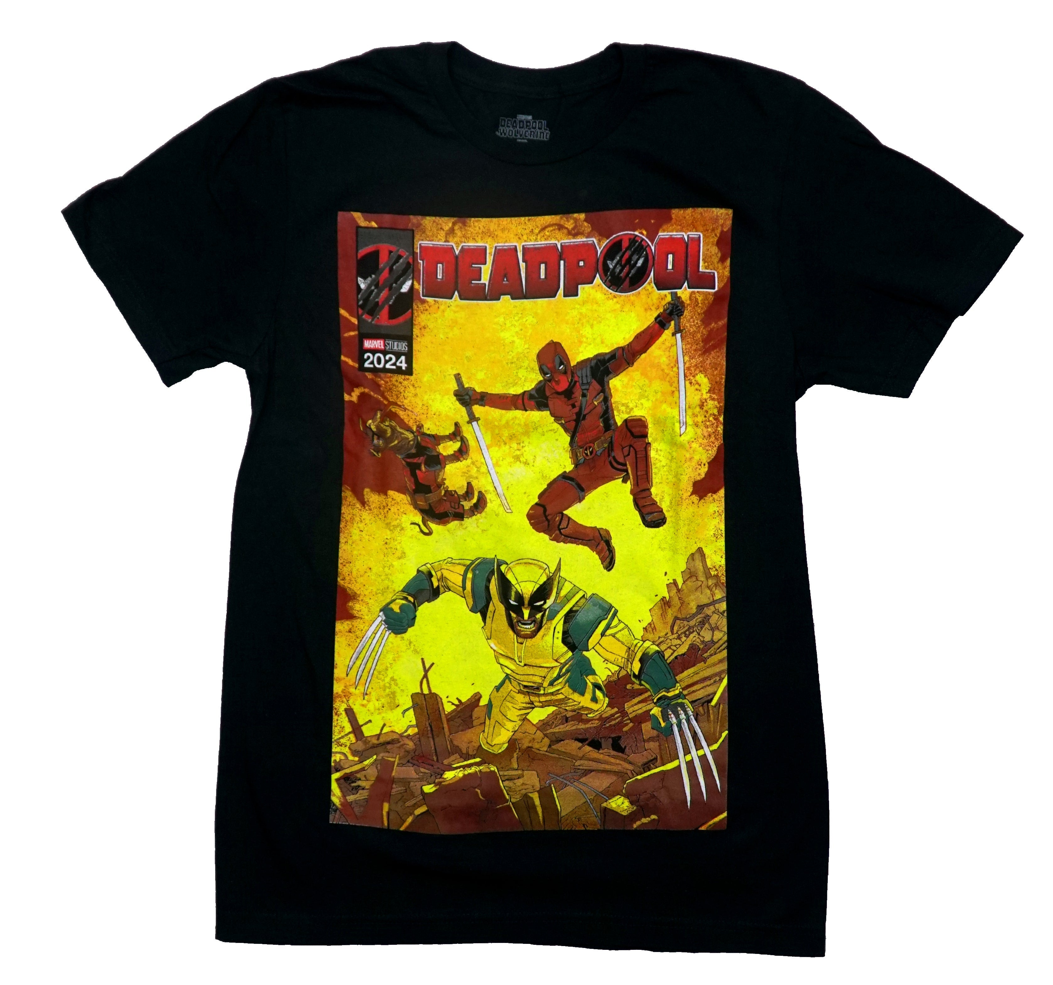 Deadpool & Wolvwerine Mens T-Shirt - Leaping In Fiery Rubble 2024 Hoodie, Sweatshirt | CiraTrend.com