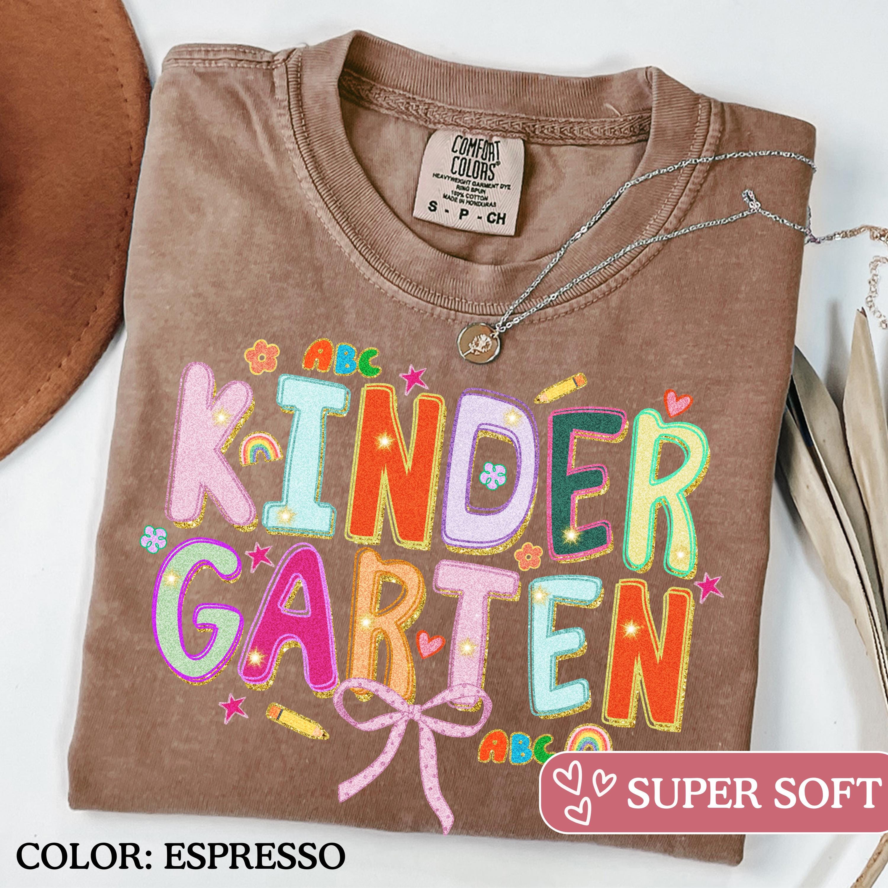 Hand Drawn Retro Kindergarten Teacher Colorful Doodle Stars Comfort Colors Back School (3)