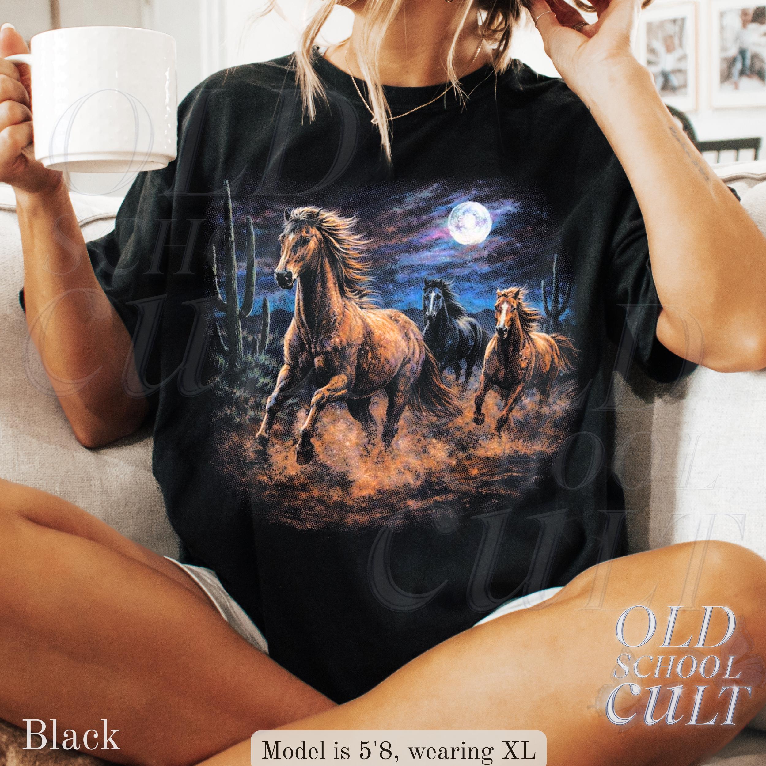 Wild Horses Vintage 90s Retro Moonlit Running Horse Tee (3)