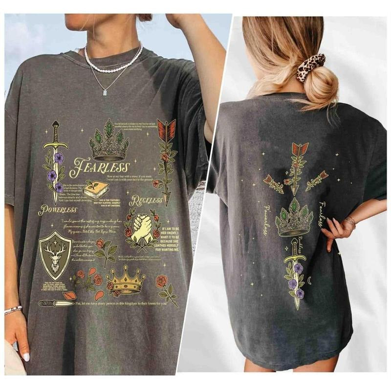 2 Sided, Powerless Bookish T-Shirt, Fearless Fan Shirt, Kai Azer I Love You TShirt, Romantic Quotes Shirt, Gift for Bookworms Casual Cotton