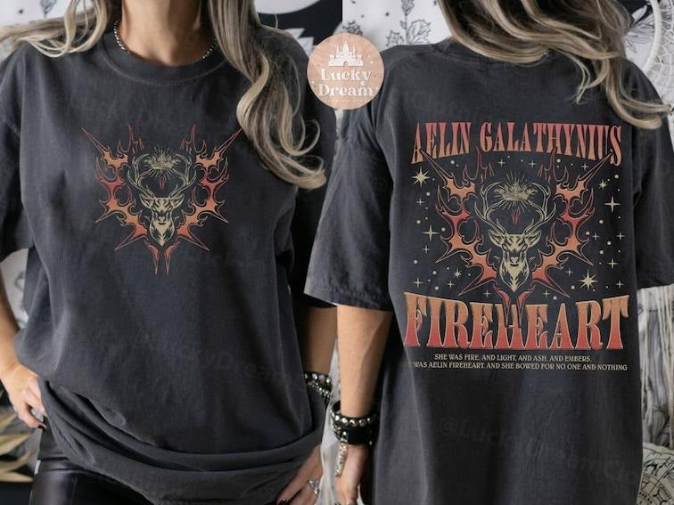 2 Slide Design, Throne Of Glass Fan T-Shirt, Aelin Galathynius Shirts, Fireheart Aelin T Shirt, Kingsflame The Thirteen,...