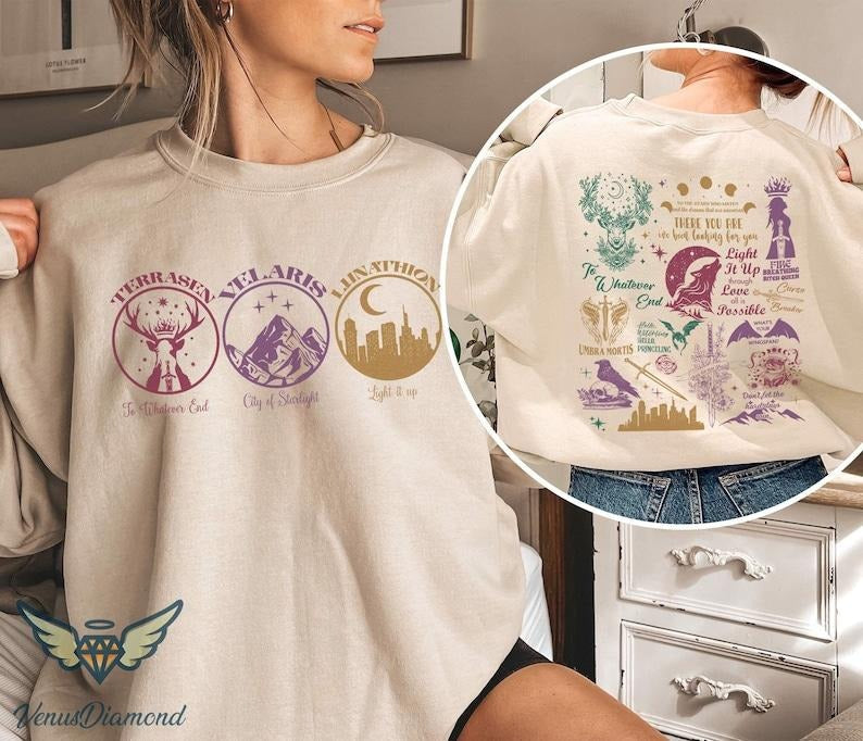 2 Slide Design, Throne Of Glass T-shirt, Terrasen T-shirt, Velaris City Shirt, Reading Lover Gift, Book Lover T-shirt,...