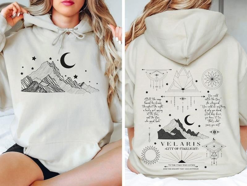 2 Slide Design, Velaris City of Starlight Sweatshirt, Moon and Stars Hoodie, The Night Court, SJM Merch Sweatshirt,...