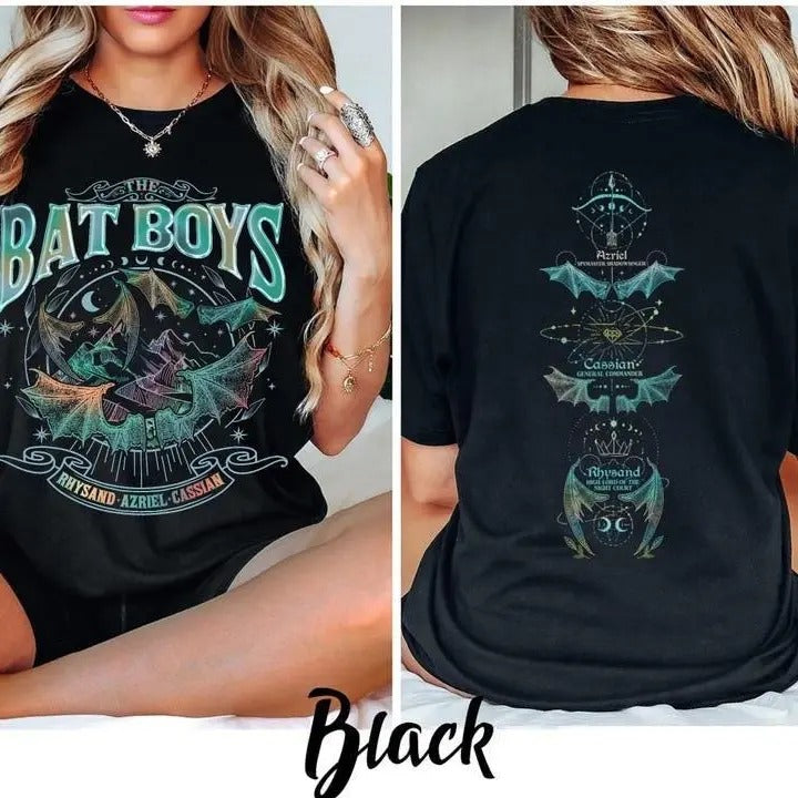 2 Slides, Bat Boys Shirt, Acotar tshirt, Bat Boy Fan Shirt, The Night Court Shirt, Rhysand Cassian Azriel, Bookish Gift Cotton Crewneck Basic Shortsleeve