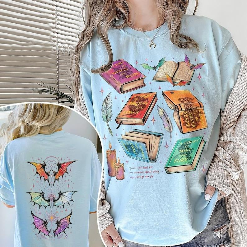 2 Slides, Fan Of ACOTAR Series Two Sided  T-Shirt, The Bat Boys Shirt, Velaris Book Lover T Shirt, SJM Inspired Tee, Gift For Bookish Basic