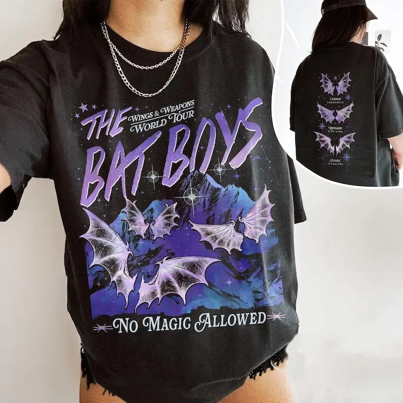2 Slides,ACOTAR The Bat Boys Shirt, Wings And Weapons World Tour T Shirt, Rhysand Cassian Azriel Fan Tee, The Night Court Book Merch, Bookish Gift, Fastastic Reader
