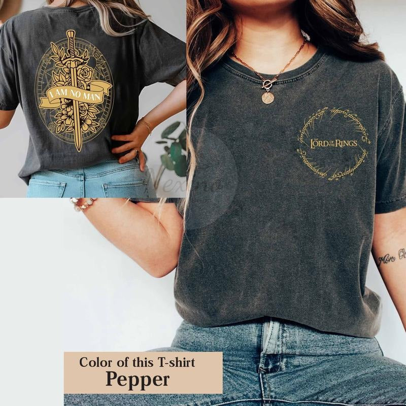 2 sildes, I Am No Man Double Side tshirt, Eowyn Book Lover Gift, LOTR tshirt, Dark Academia, Feminist Sweatshirt, Alt style, Literature shirt