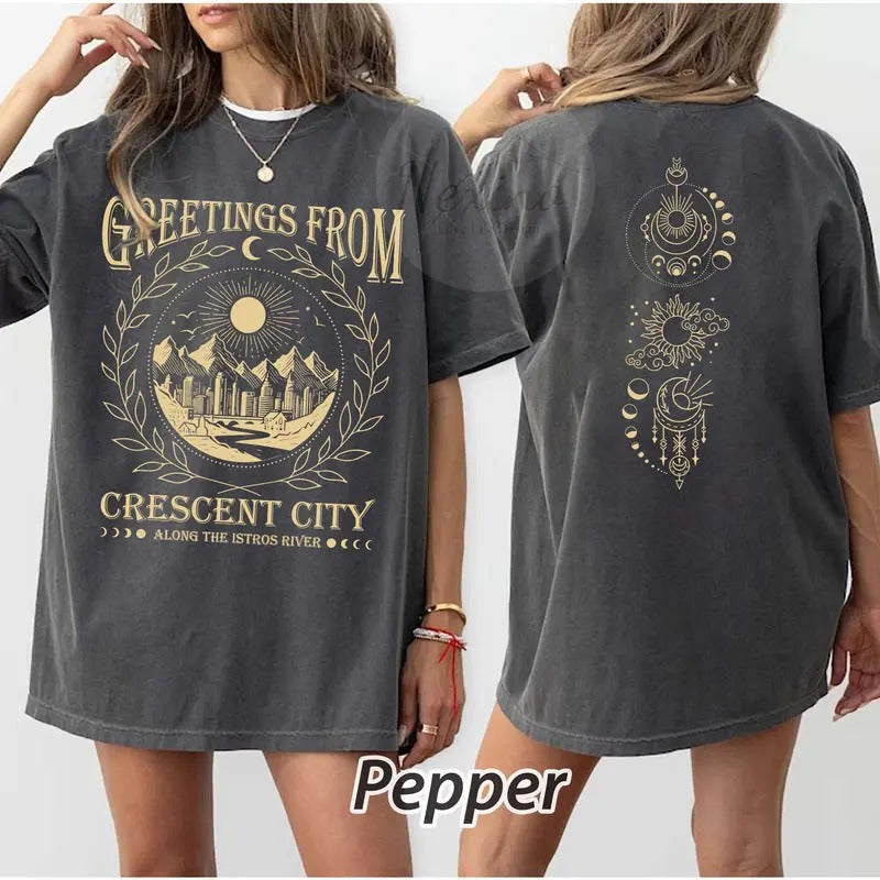 2 slides, ACOTAR  tshirt, Greeting From Crescent City Shirt, Velaris Night Court, SJM Universe Merch Bookish Shirt Gift For Her