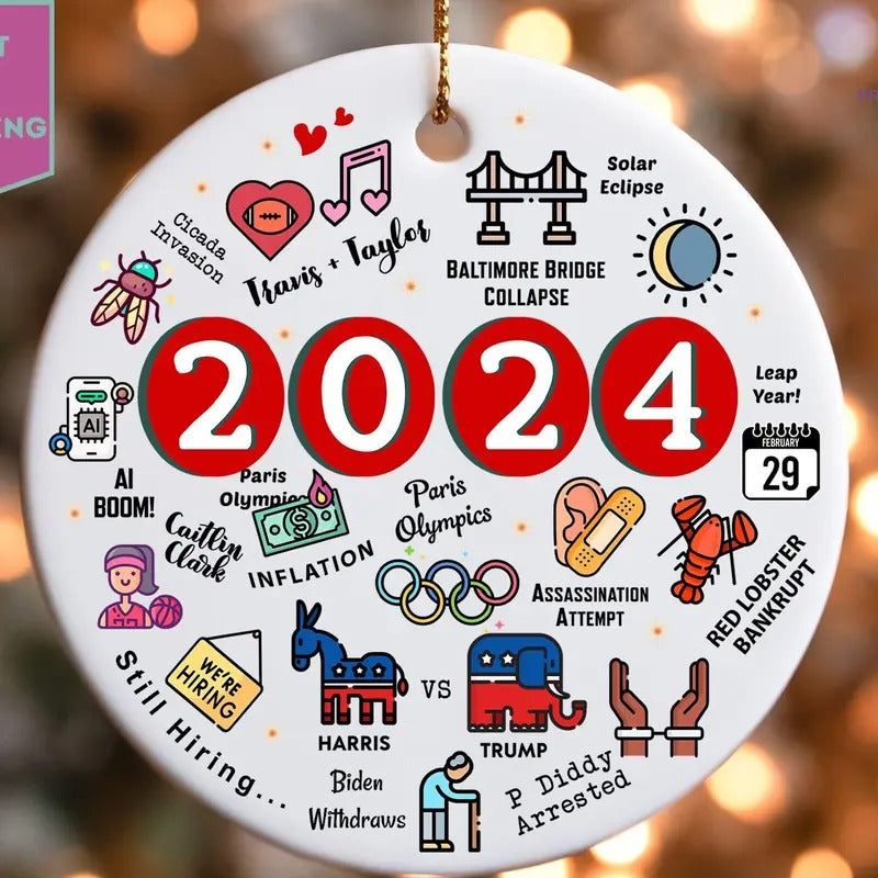 2024 Christmas Ornament, 2024 Year in Review Trump Ornament, Major Notable Events Ornament, Funny Cute Year to Remember...