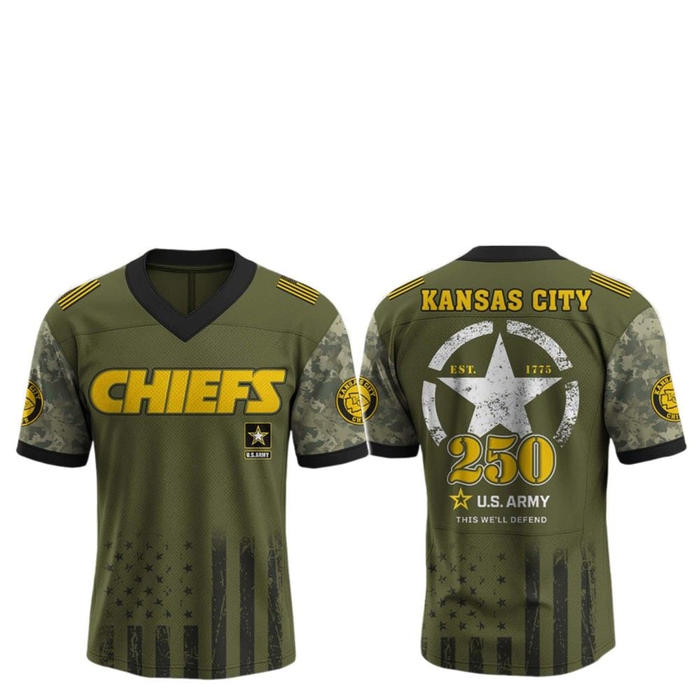 2025 KC Chiefs 250th Anniversary US Army Jersey - Grishko.com