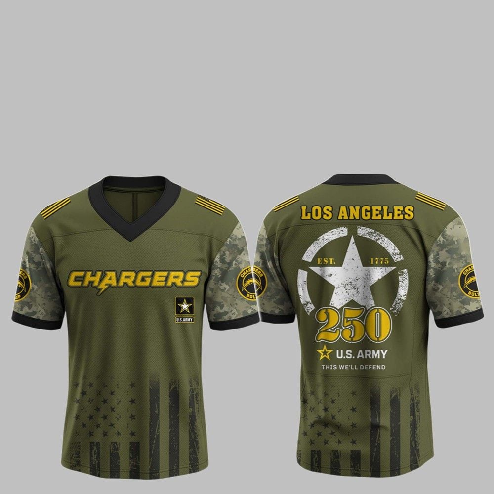 2025 LA Chargers 250th Anniversary US Army Jersey - Grishko.com