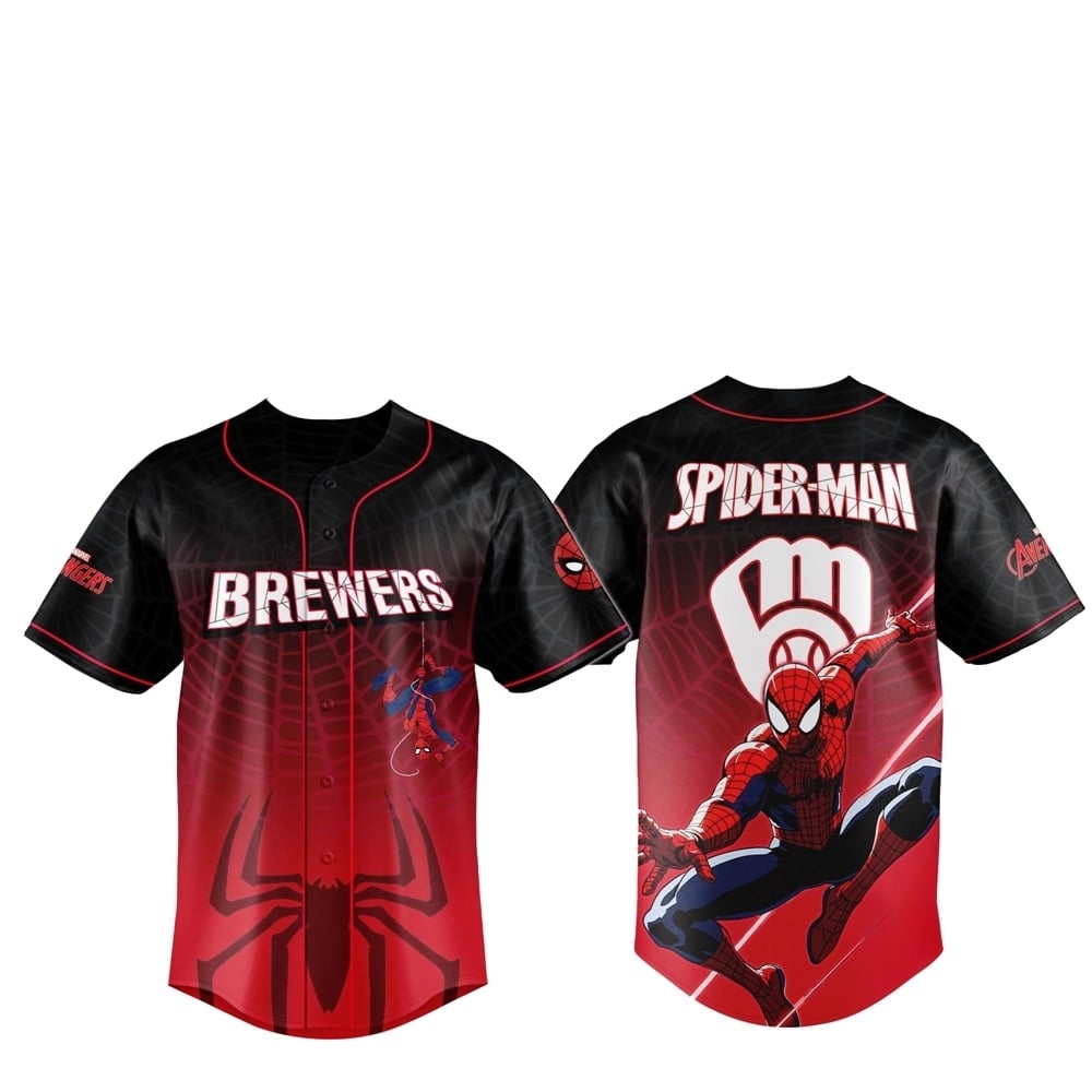 2025 Milwaukee Brewers Spider Man Night Baseball Jersey - Grishko.com