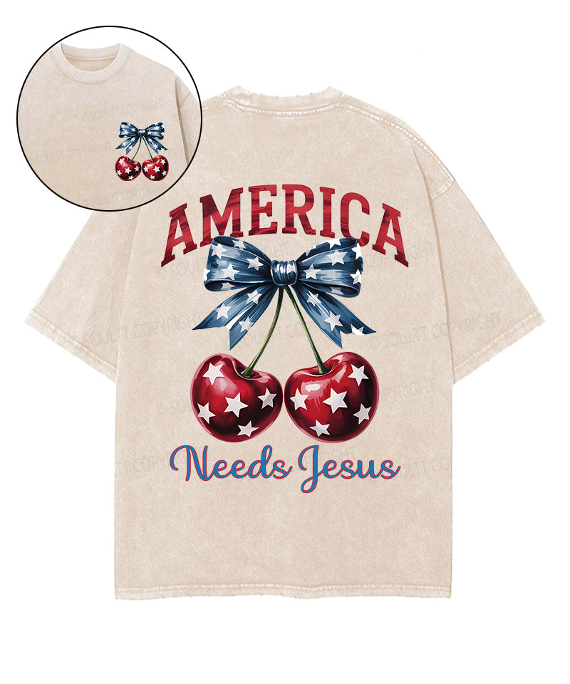 America Needs Jesus Double Sided Unisex Washed Christian T-shirt Style002 Hoodie, Sweatshirt | CiraTrend.com (Image 1)