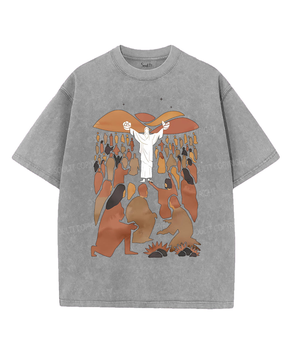 Jesus Feeds 5000 Unisex Washed Christian T-shirt Hoodie, Sweatshirt | CiraTrend.com (Image 2)