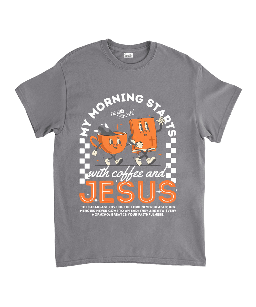 My Morning Stars With Coffee And Jesus Unisex Cotton Christian T-Shirt Hoodie, Sweatshirt | CiraTrend.com (Image 4)