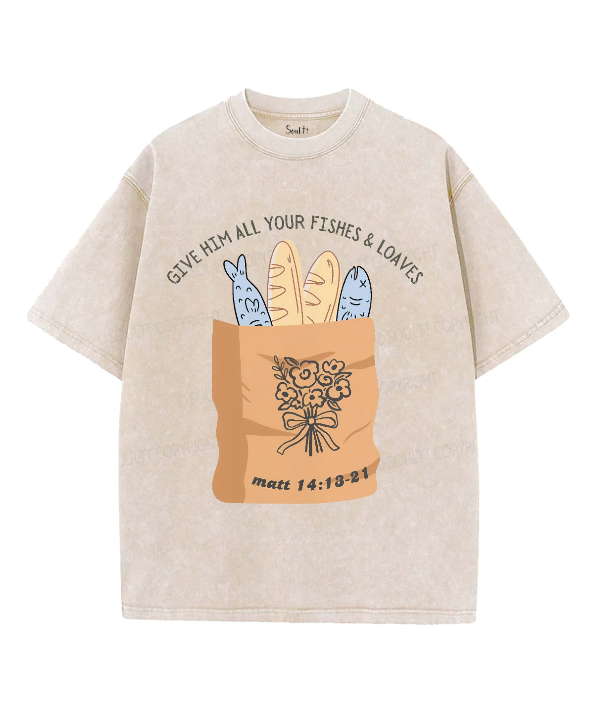 Give Him All You Fishes &Loaves Unisex Washed Christian T-shirt Hoodie, Sweatshirt | CiraTrend.com (Image 4)