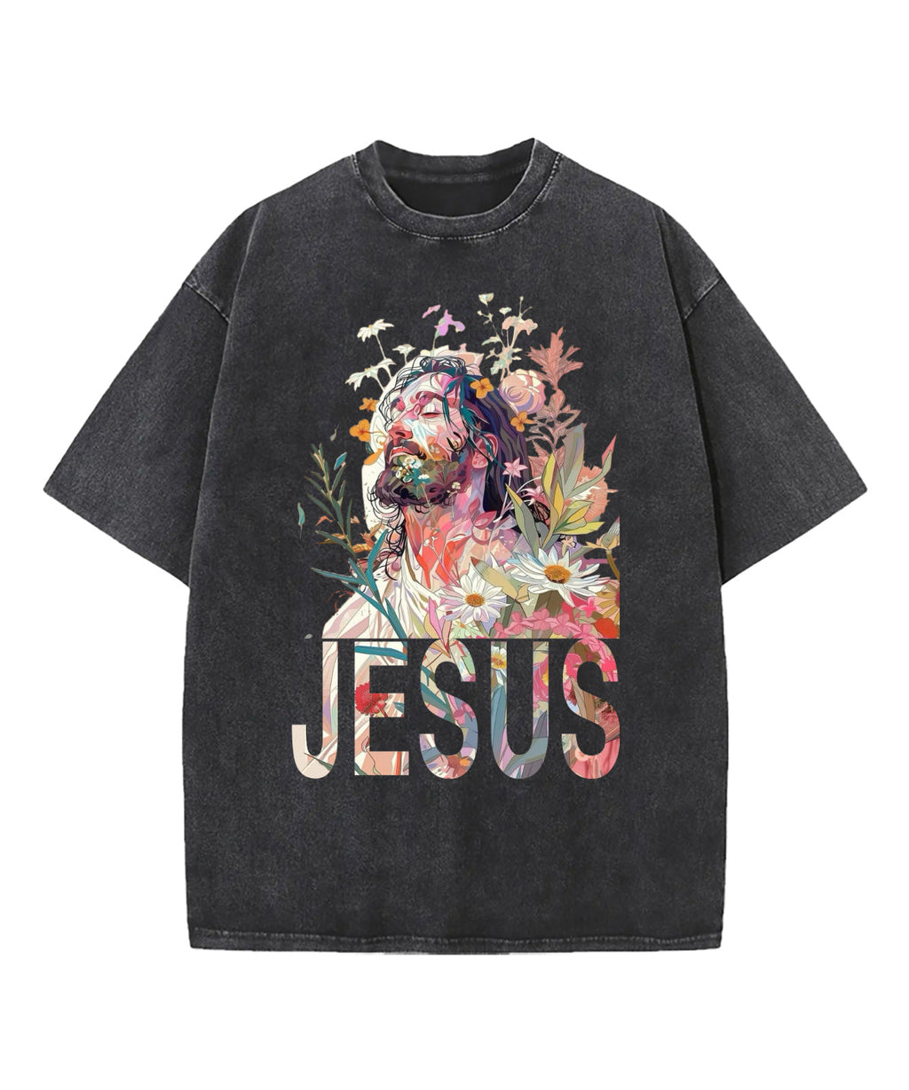 Jesus In Flower Washed Christian T-shirt Hoodie, Sweatshirt | CiraTrend.com (Image 1)