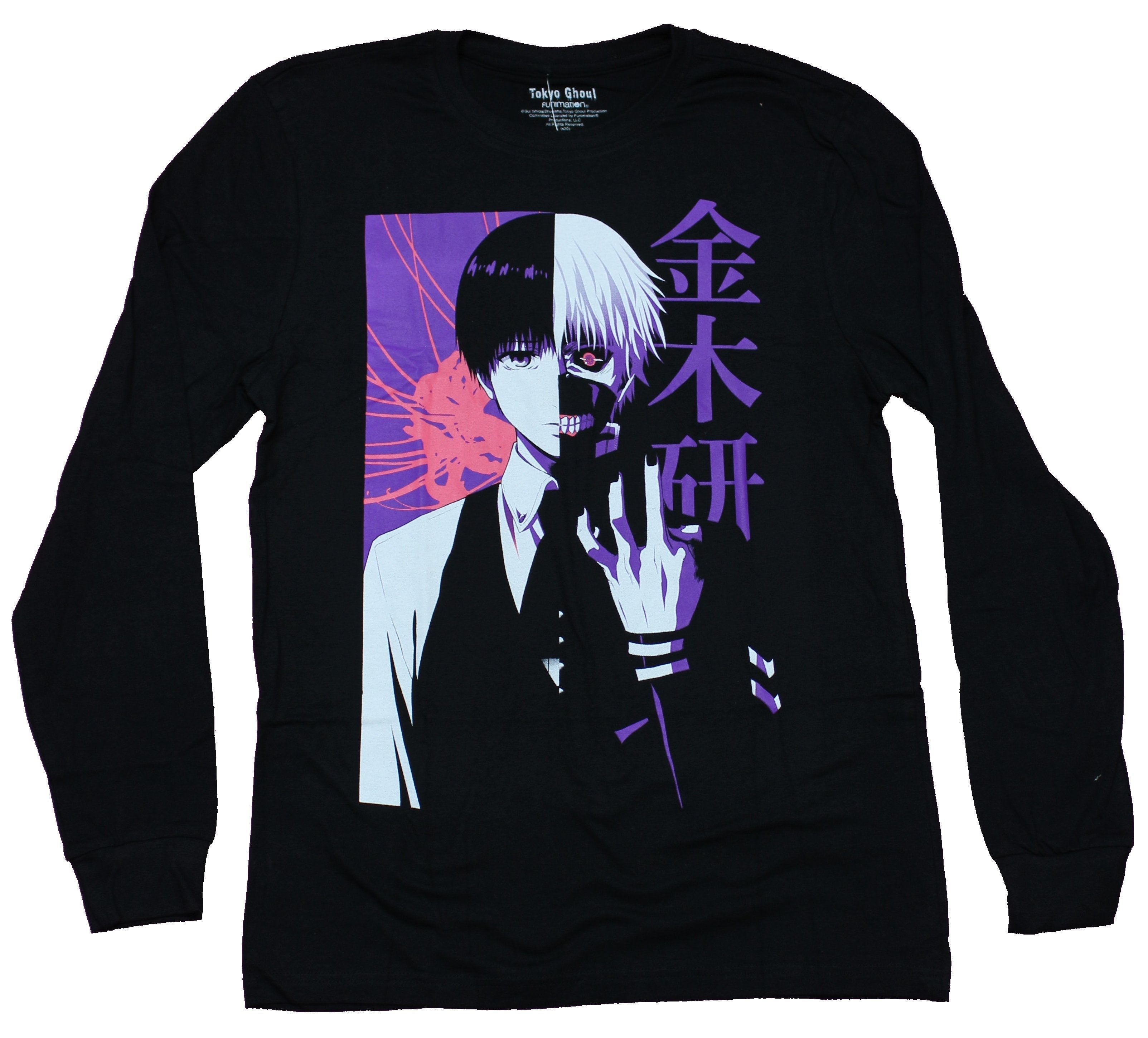 Tokyo Ghoul Mens Long Sleeve T-Shirt - Half Ghoul Kanji Image Hoodie, Sweatshirt | CiraTrend.com