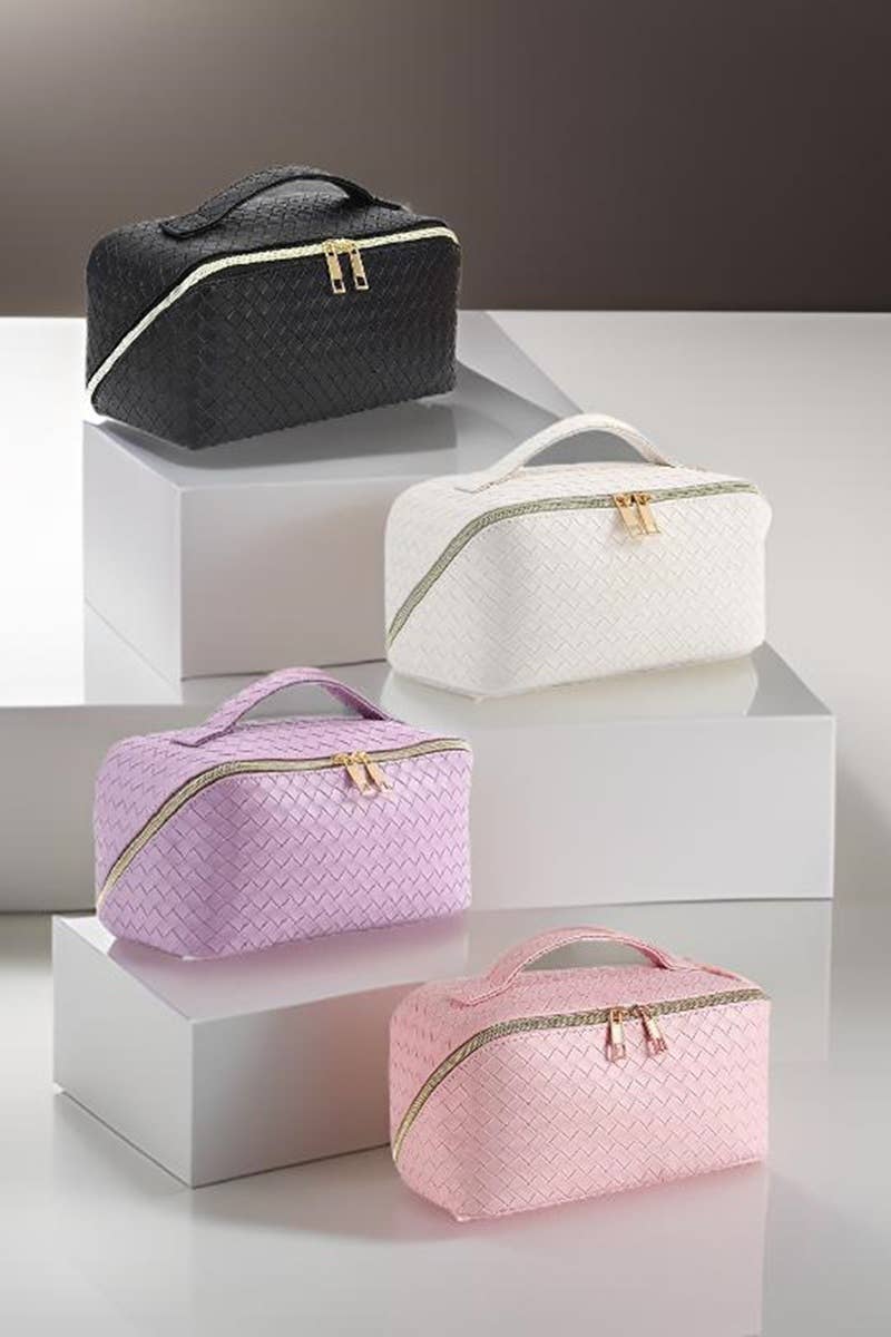 ,,,,,.....SI-26420 Woven Vegan Leather Cosmetic Makeup Travel Bag