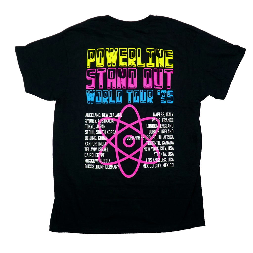 Powerline Mens T-Shirt -Neon Stand Out World Tour '95 on Front Cities Hoodie, Sweatshirt | CiraTrend.com (Image 2)