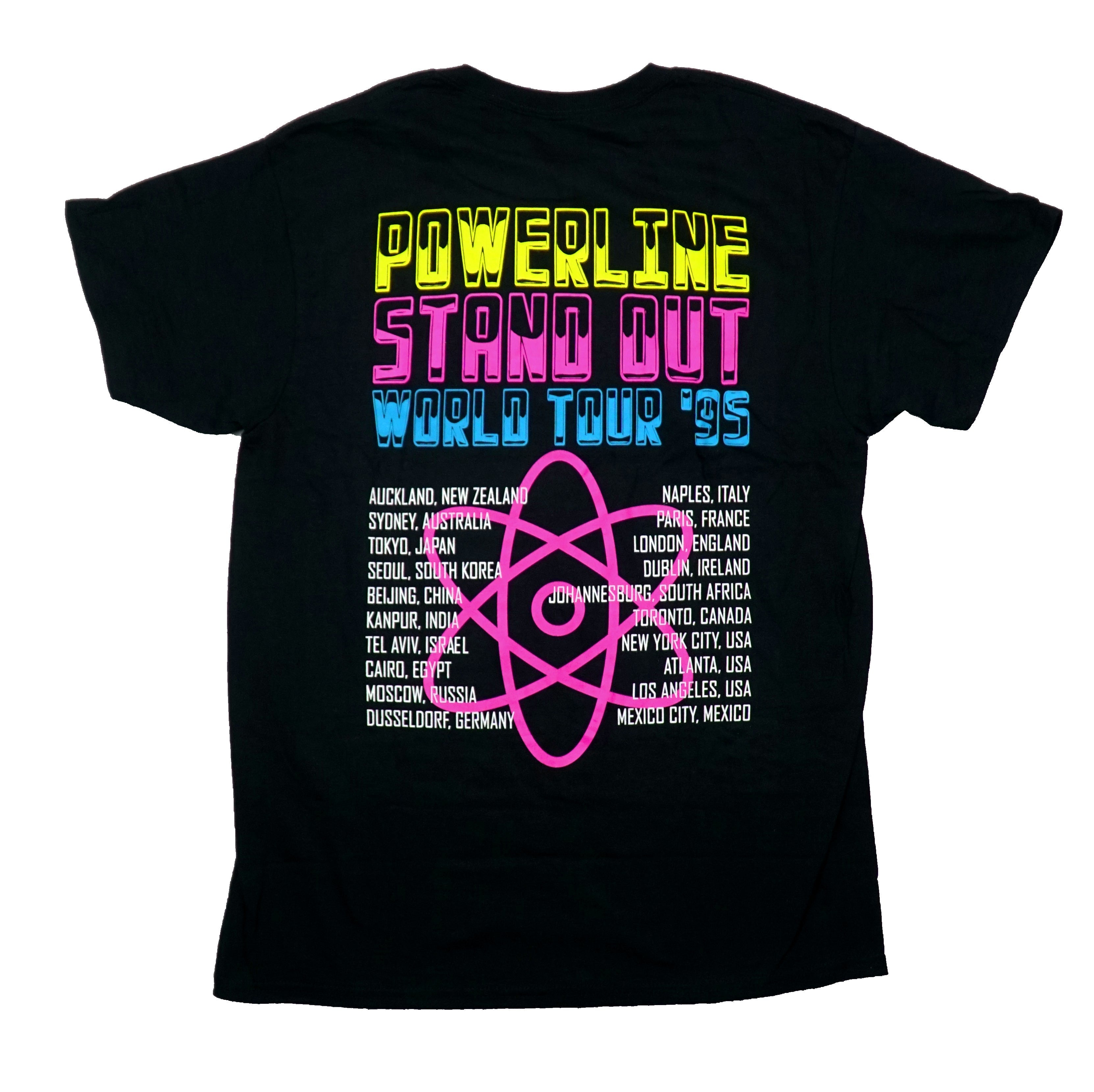 Powerline Mens T-Shirt -Neon Stand Out World Tour '95 on Front Cities Hoodie, Sweatshirt | CiraTrend.com (Image 2)