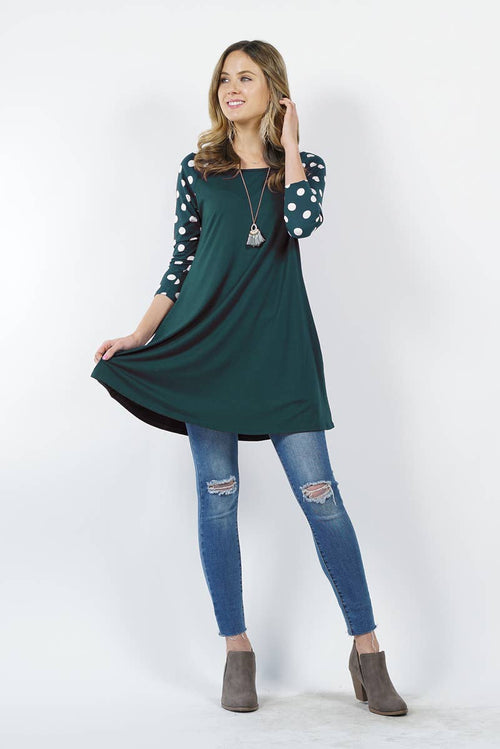 0222 Polka Dots Raglan Sleeve Pocket Tunic SI-11391