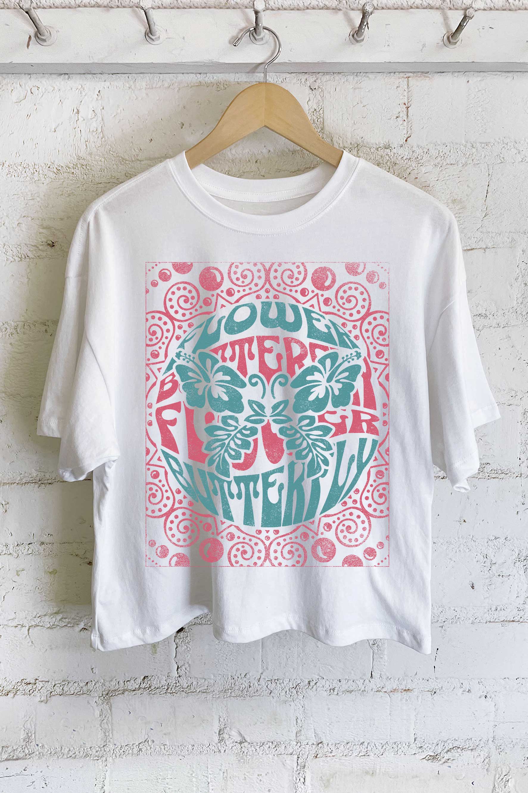 Flower Butterfly Graphic Long Crop Top