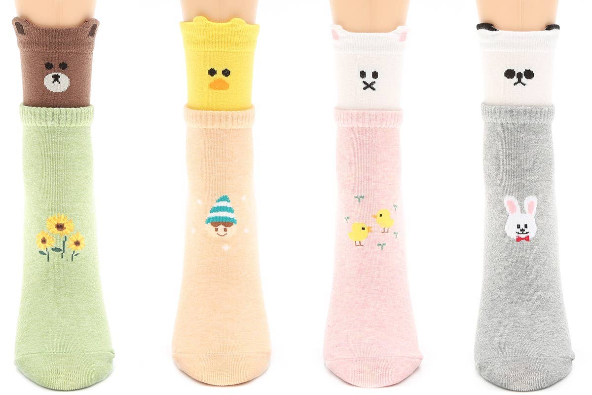 Women's Bear Friends Cotton Blend Crew Socks.