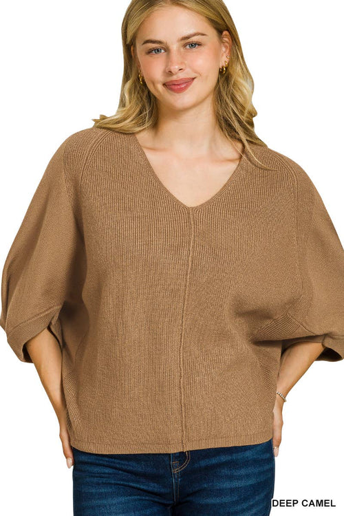 1006 Viscose V Neck Dolman Sweater SI-28880