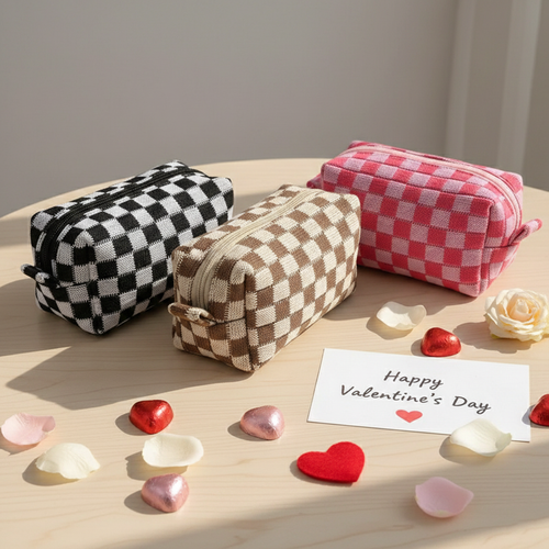 ",,,,,.....SI-25644 Checkered Makeup Cosmetic Pouch Bag