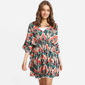 Colorful Abstract Pattern Lace Back V-Neck Dress