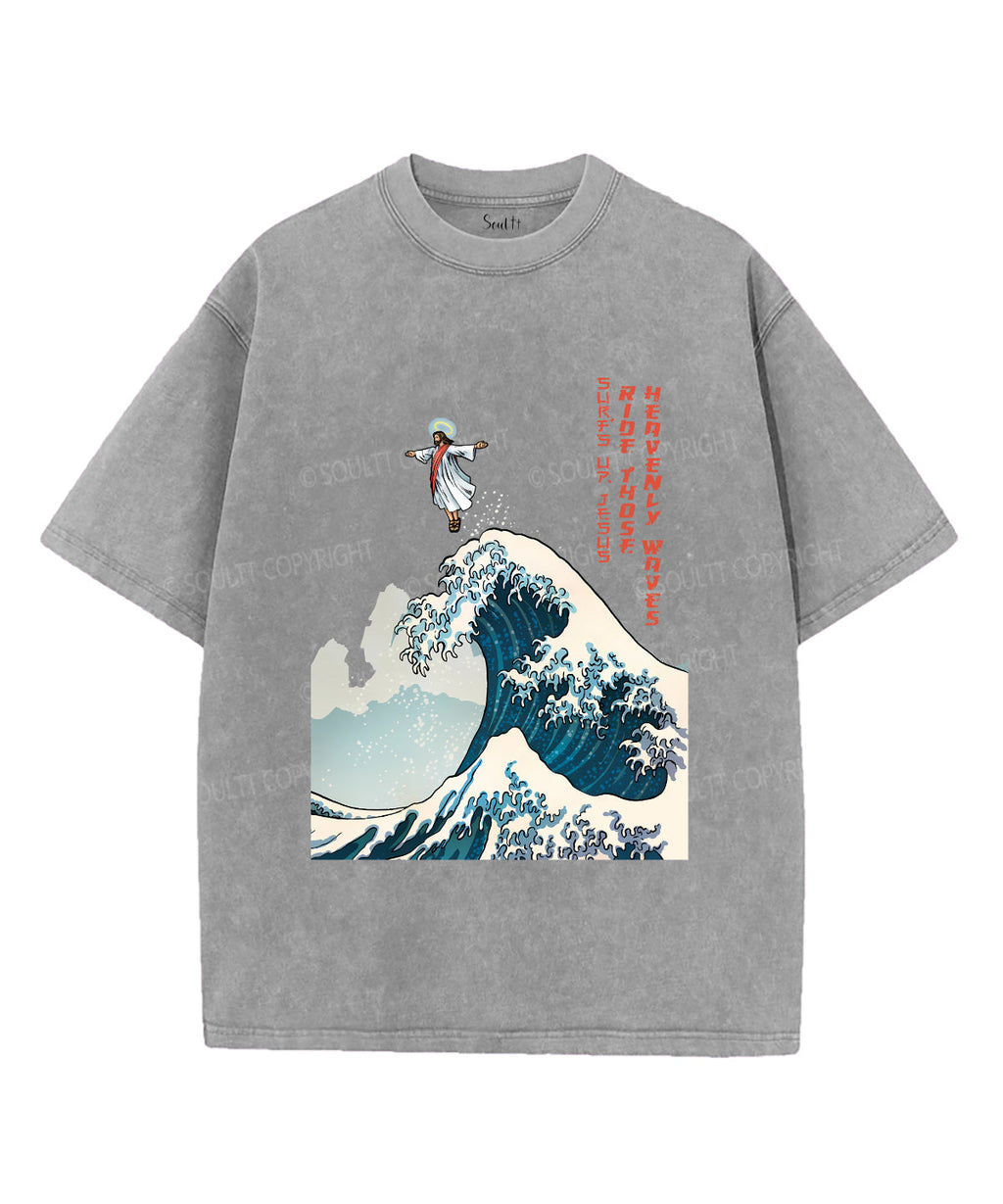 Surfs Up Jesus Unisex Washed Christian T-shirt Hoodie, Sweatshirt | CiraTrend.com (Image 3)