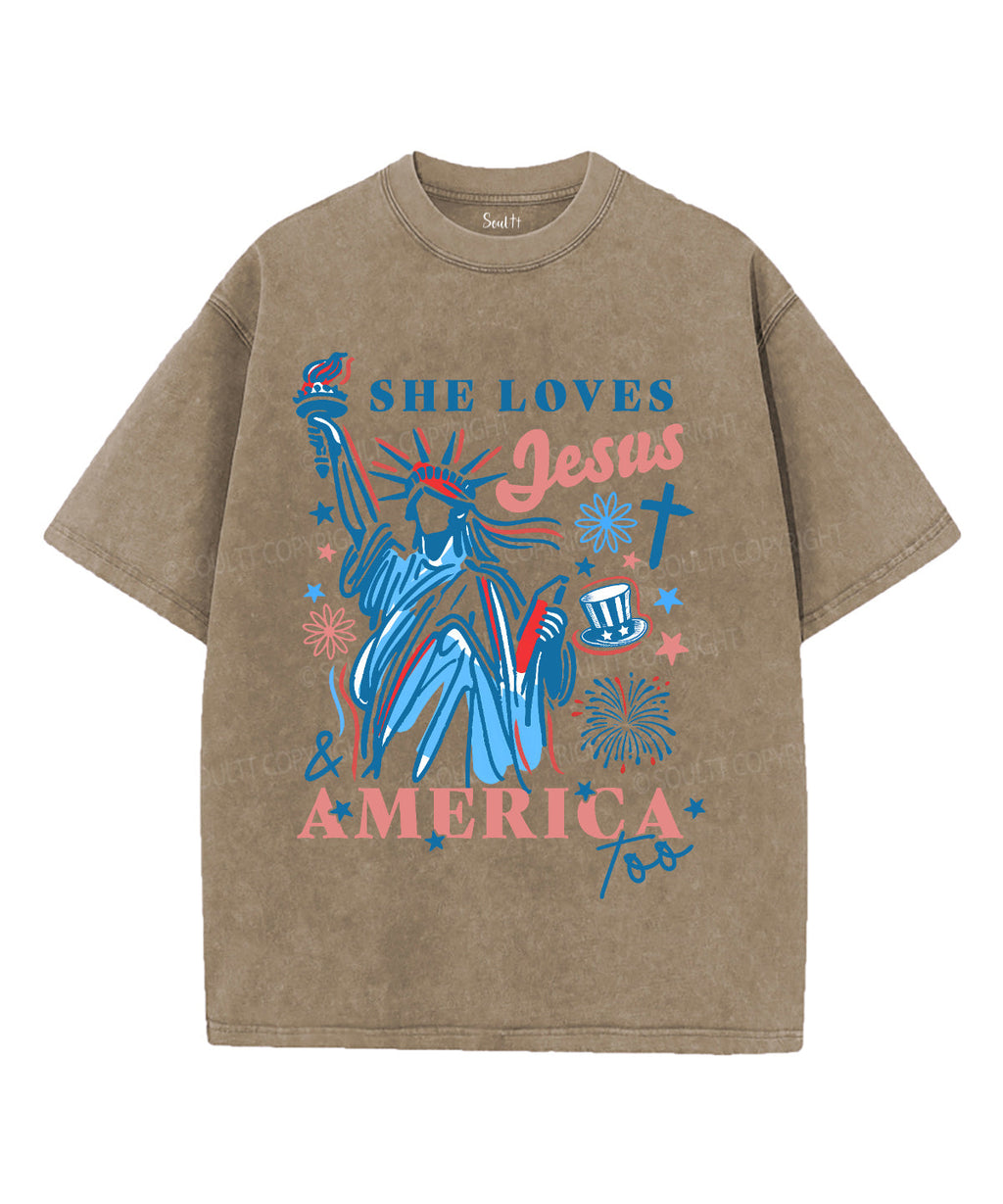 She Loves Jesus & America Unisex Washed Christian T-shirt Hoodie, Sweatshirt | CiraTrend.com (Image 5)