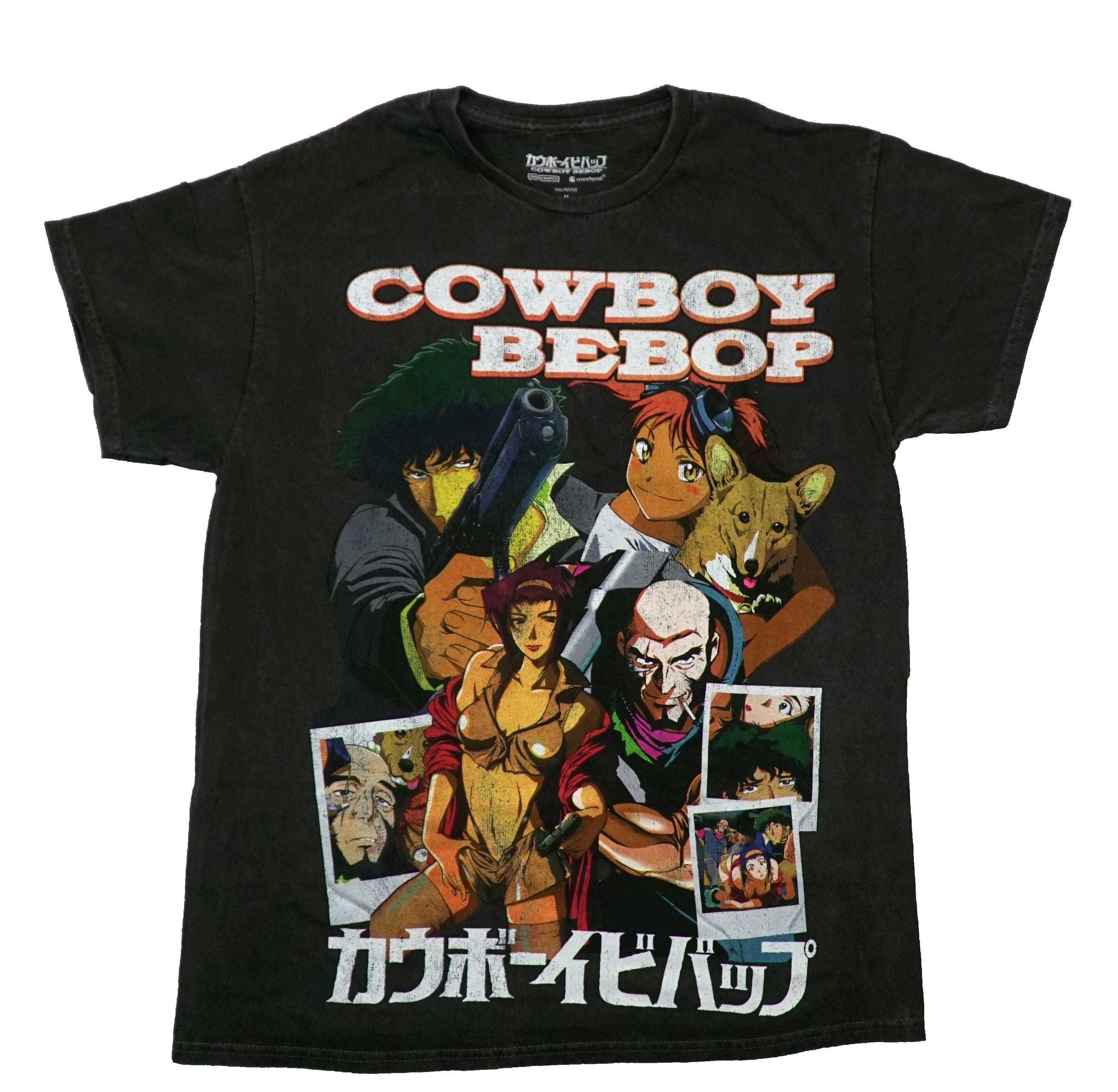 Cowboy Bebop Mens T-Shirt - Cast Polaroid Images & Kanji Name Stone Wash Hoodie, Sweatshirt | CiraTrend.com