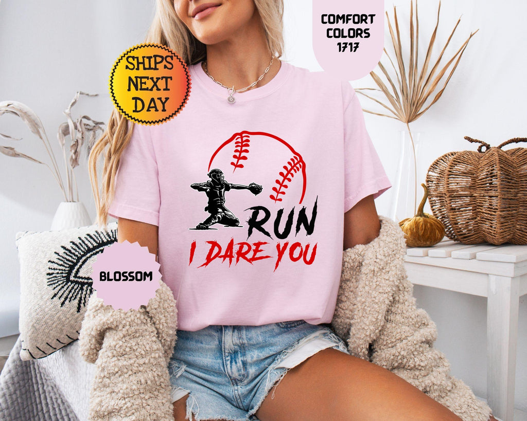 Comfort Colors Run Dare Baseball Catcher Sports Humor Tee (4)